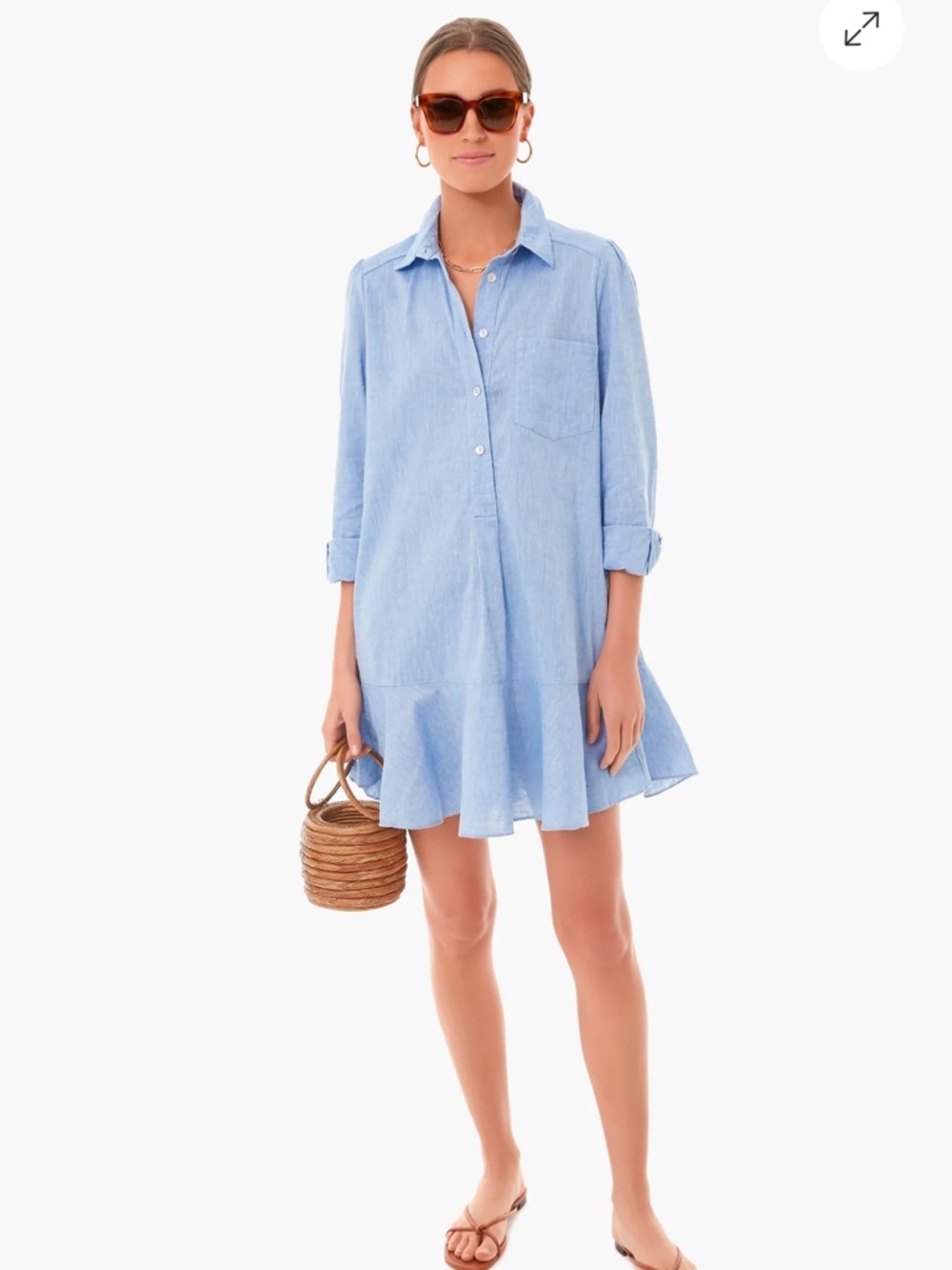 Tuckernuck Light Blue Button-Front Shirt Mini Dress